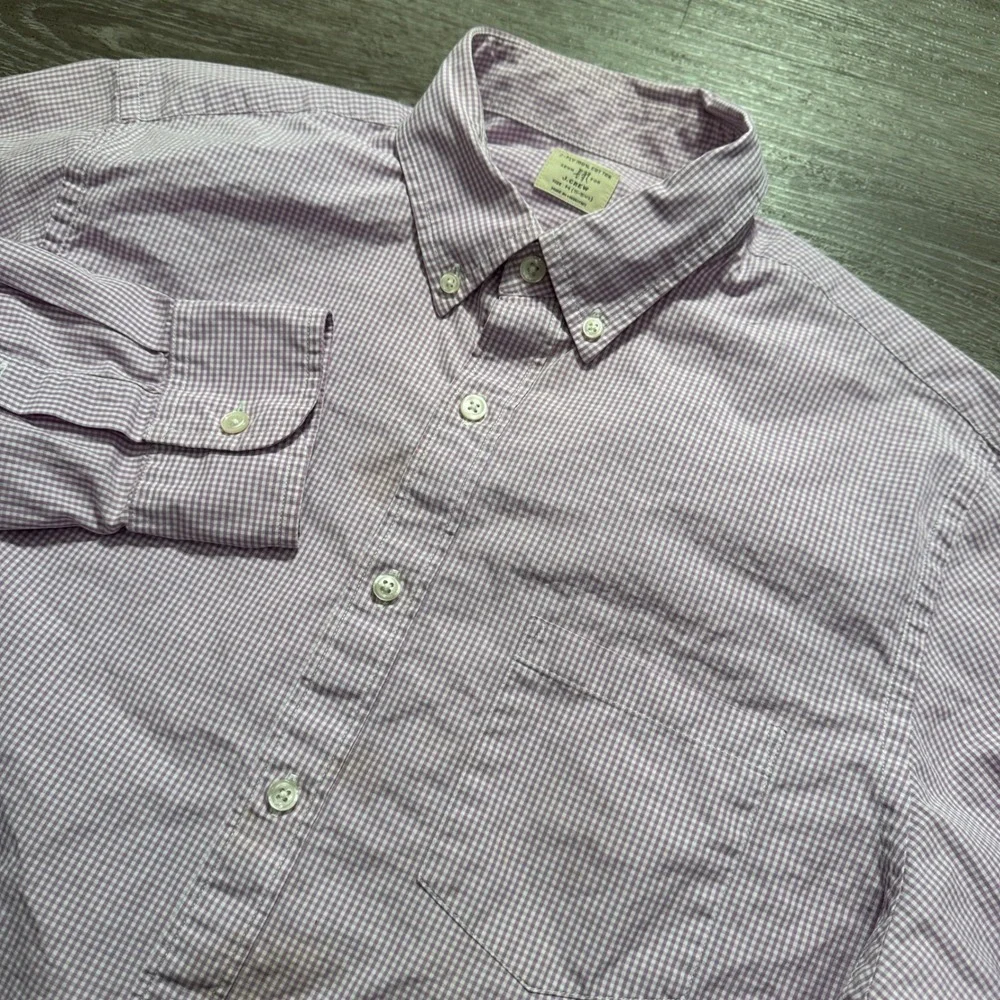 J Crew Shirt Mens M Pink Gingham 2-Ply Cotton Button Heritage Preppy Minimal